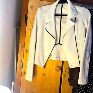 Express Zip Front Blazer - White with Black Trim
